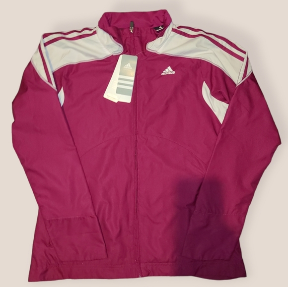 Adidas Maroon and White Zippered Windbreaker Warm-Up Jacket - Picture 2 of 14